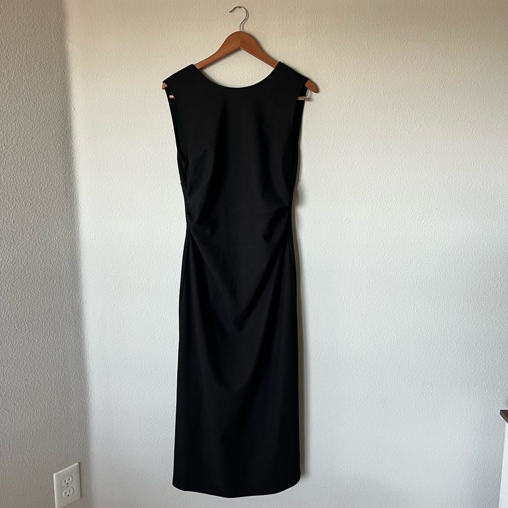 ZARA Black Sleeveless Midi Dress with Side Ruching - Size L - Like New!